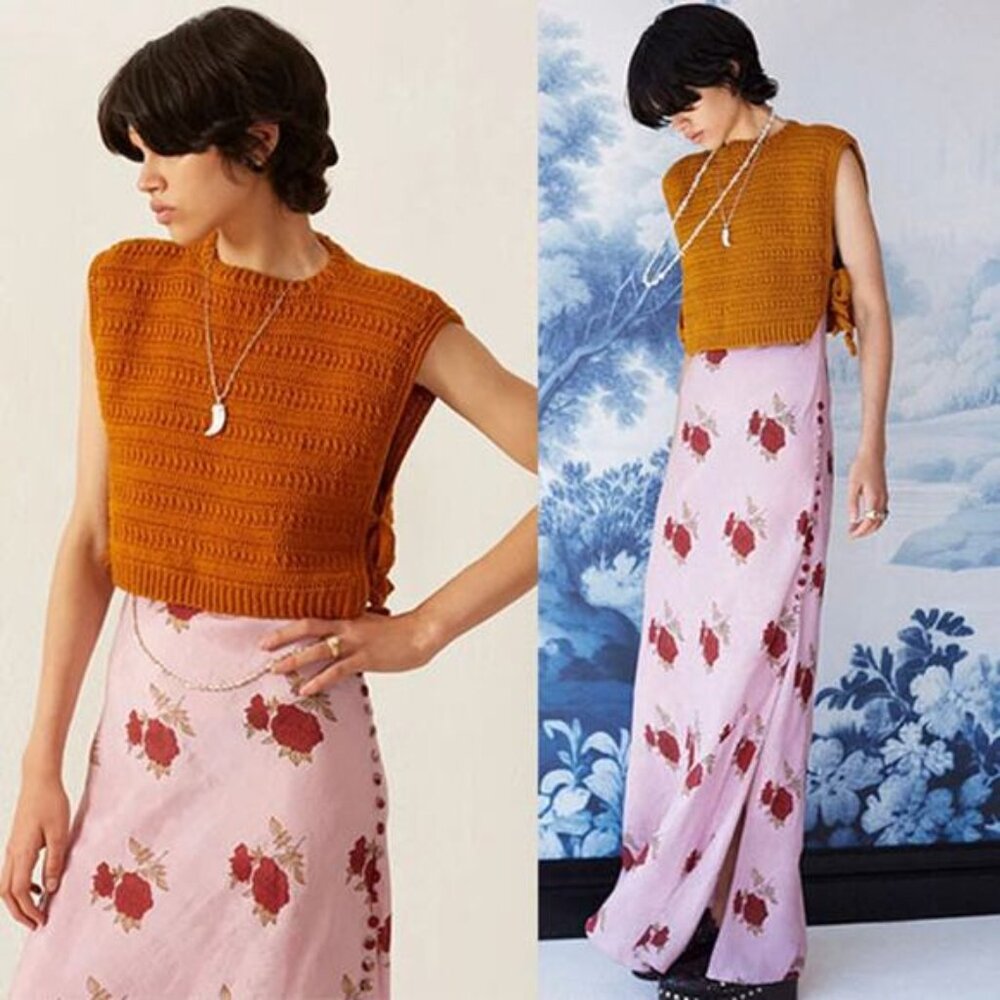 NEW Alix of Bohemia Oona Raffia Crochet Rust Orange Brown Top Size: Large